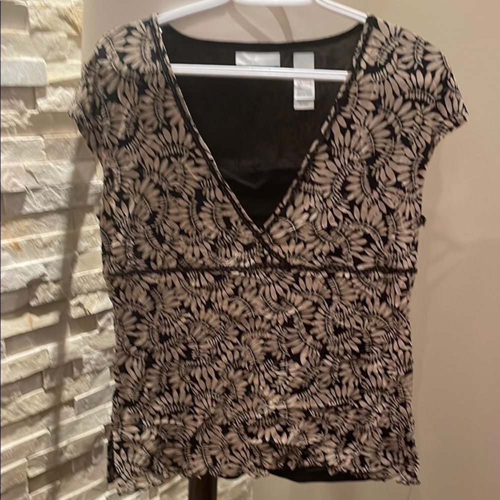 JH Collectibles Brown Tan V-Neck Cap Sleeve Blouse